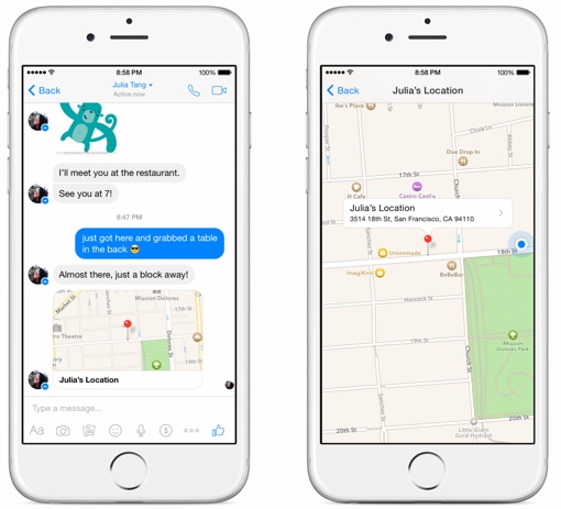 Facebook location sharing in Messenger