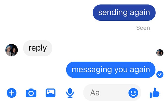 Facebook Messenger app showing a message was Seen.