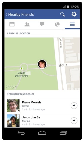 Facebook Nearby Friends screenshot
