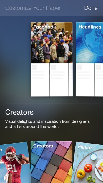 Facebook Paper customize screen