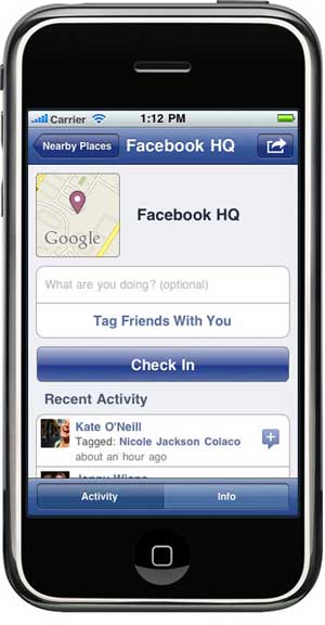 Facebook Places on iPhone