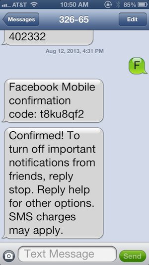 Facebook text confirmations