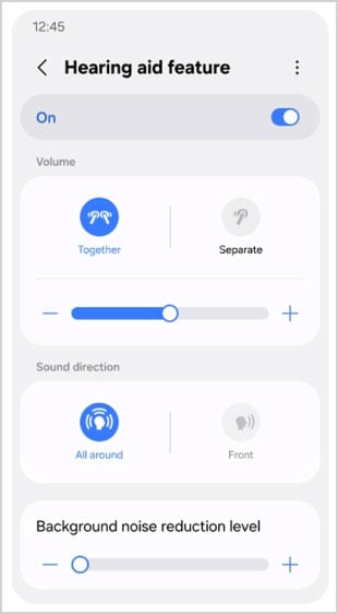 Screenshot of the hearing-aid feature for Galaxy Buds Pro 