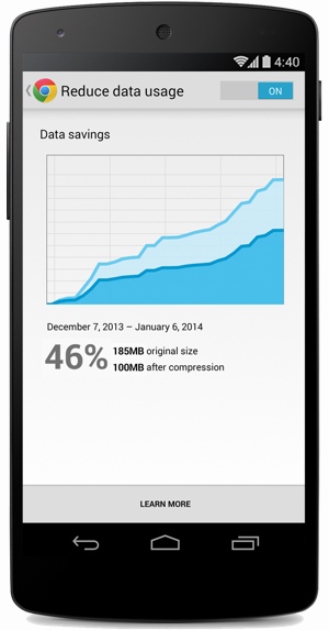 Google Chrome Reduce data usage feature