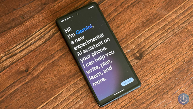 Google Pixel phone showing the welcome screen for the Gemini app