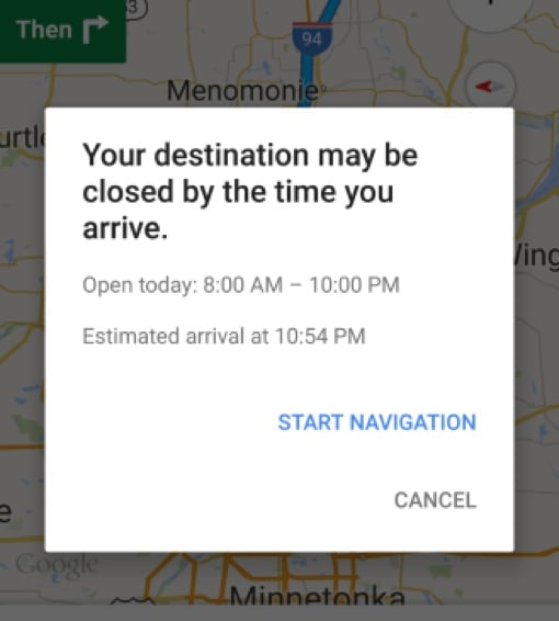 Google Maps new closing warning