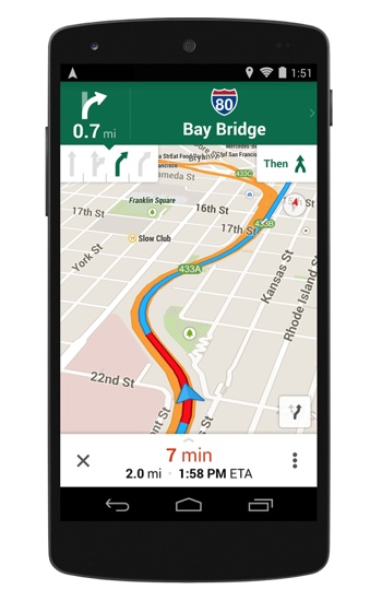 Google Maps on Android featuring Lane Assist