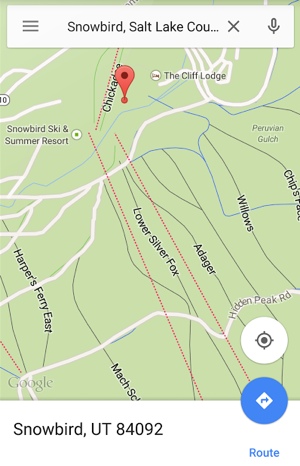 Google Maps ski trail map of Snowbird