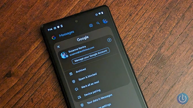 Google Pixel phone showing the Setting screen for the Messages app. You can see the option to open the archive.