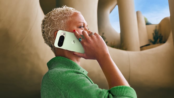 The Google Pixel 10 Pro in Jade.