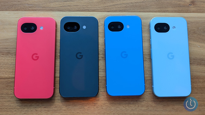 The Google Pixel 10 comes in (from the left): Berry, Obsidian, Fog, and Lavender.