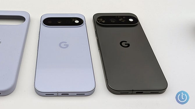 Google Pixel 11 and Pixel 11 Pro side by side from the back, showing the Pixel 11's smaller camera bump