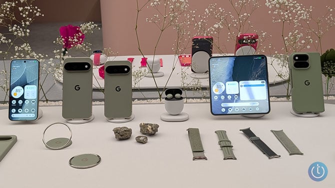 Google Pixel 11 series phones in the olive color
