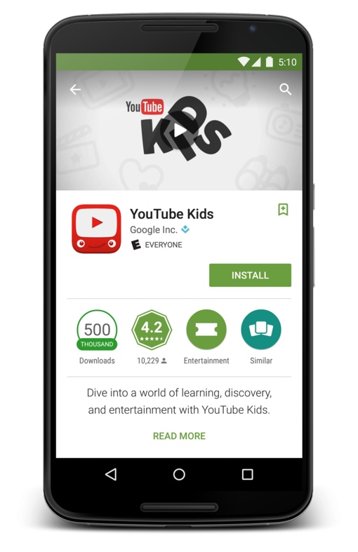 Google Play ESRB rating system (YouTube Kids app shown)