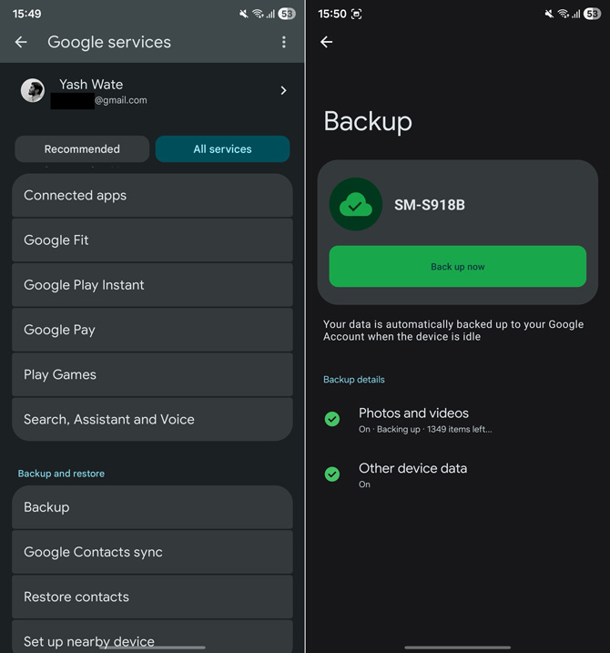 Turning on Google’s built-in backup service on a Samsung phone