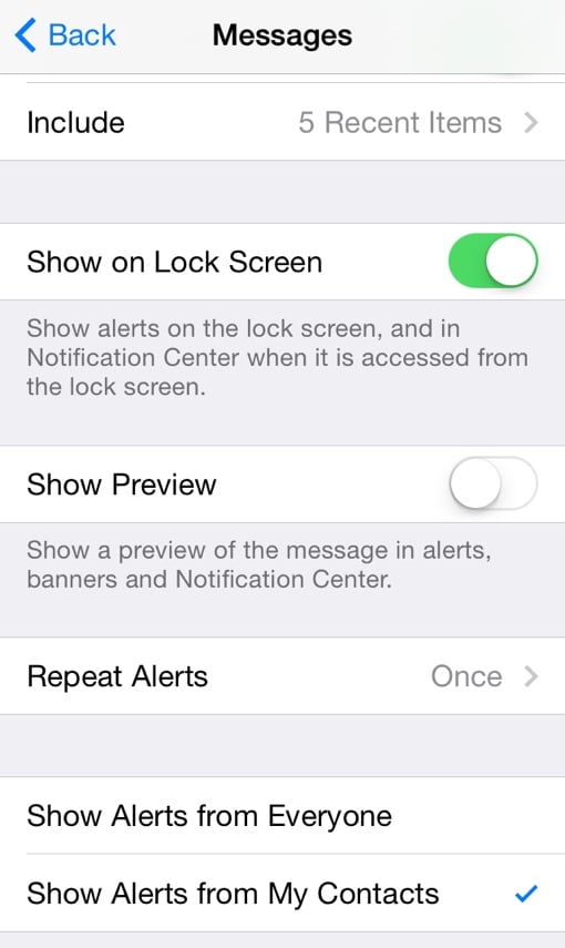 iPhone Messages settings