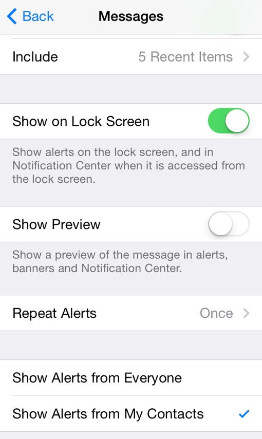 iPhone Messages settings