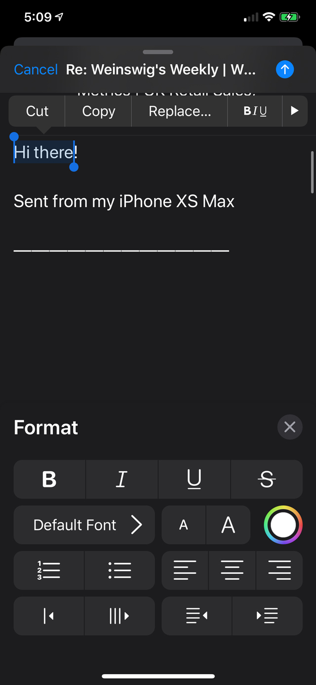 iOS 13 Mail change fonts