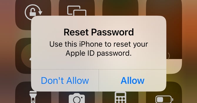 Screenshot of notification to reset password for Apple ID.
