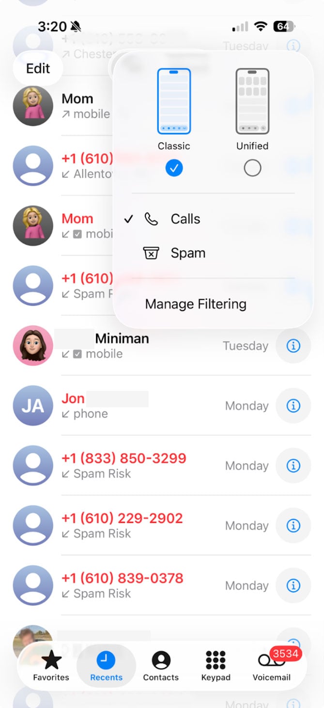 IOS 26 Classic Phone app design