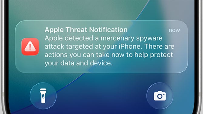 Screenshot of the Apple threat notification.