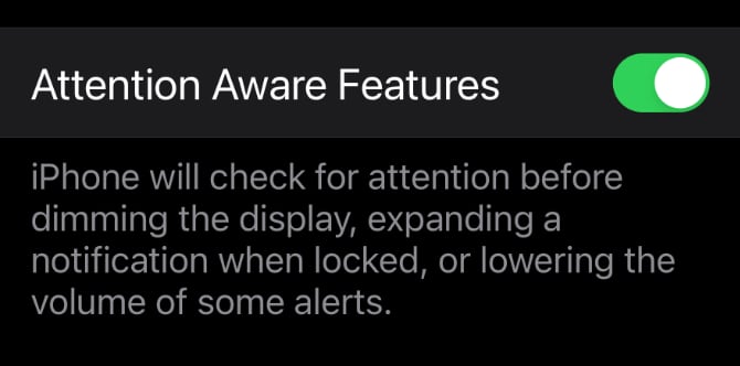 A screenshot of the Attention Aware settings in iOS 17