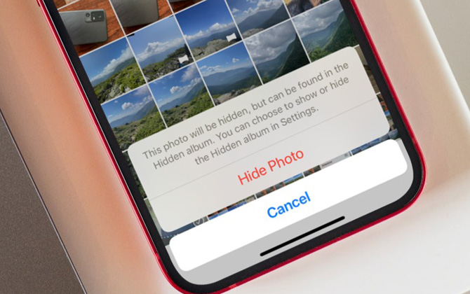 Closeup of Photos app showing the option to Hide Photo