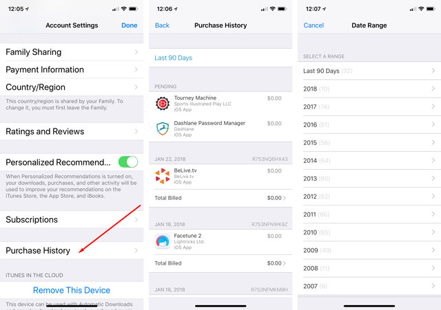 iOS Purchase History