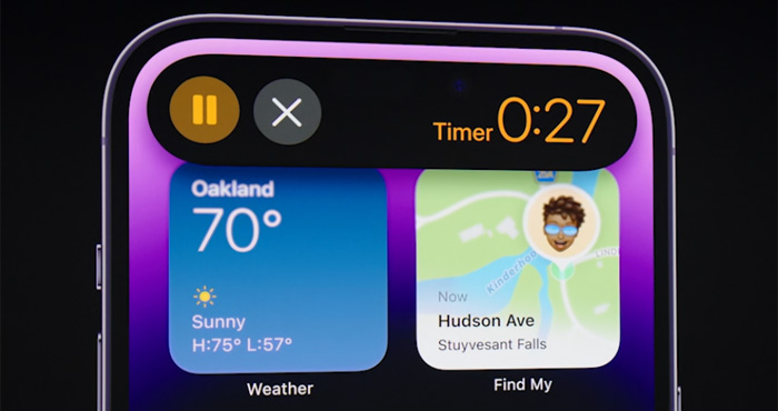 iPhone 14 Pro showing a timer in the Dynamic Island