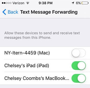 Setting up Text Message Forwarding