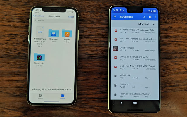 File store on iPhone X vs. Google Pixel 3XL