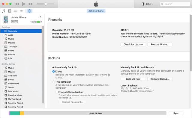Backing up your iPhone to iTunes