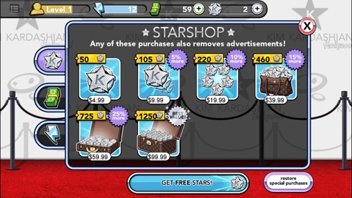 In-app purchasing in Kim Kardashian's Hollywood