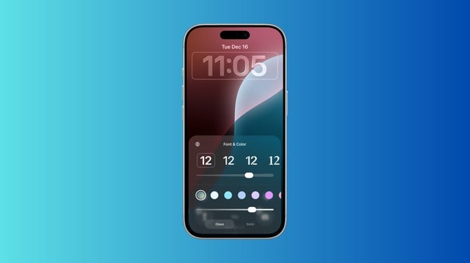 Image of iphone lock screen with slider to adjust transparency of the clock