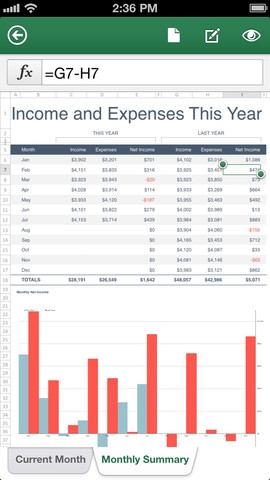 Microsoft Excel for the iPhone