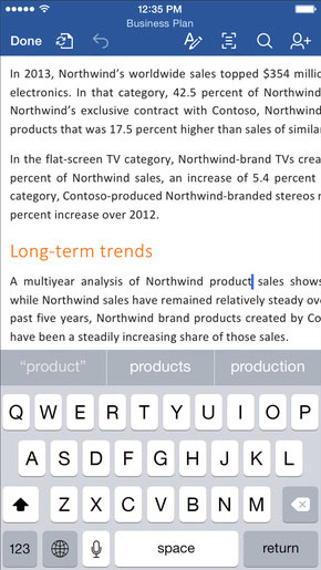 Microsoft Word iOS app