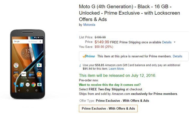 Amazon Prime members get 50% off the Moto G