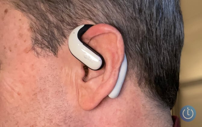 Oladance OWS Pro shown worn on ear