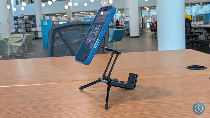 Omoton 360 Rotating MagSafe Tripod Mount is shown from the side in tripod mode