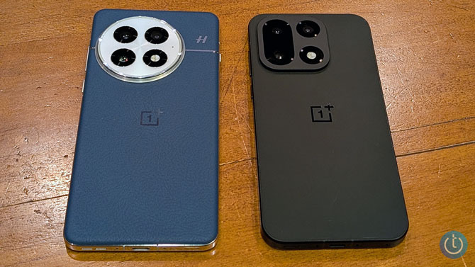 The OnePlus 13 is shown on the left and the OnePlus 15 is on the right.