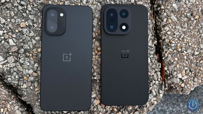 The OnePlus 15R is on the left and the OnePlus 15 is on the right.