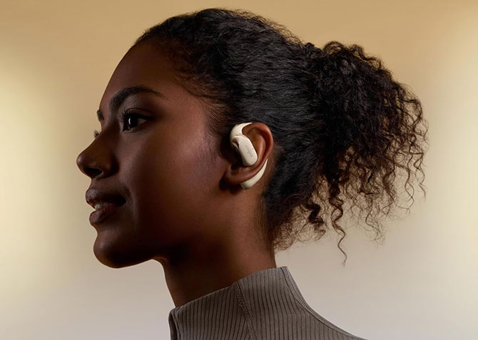 Shokz OpenFit 2 worn and shown from the side