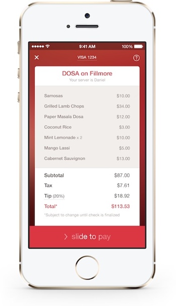 OpenTable mobile payments feature