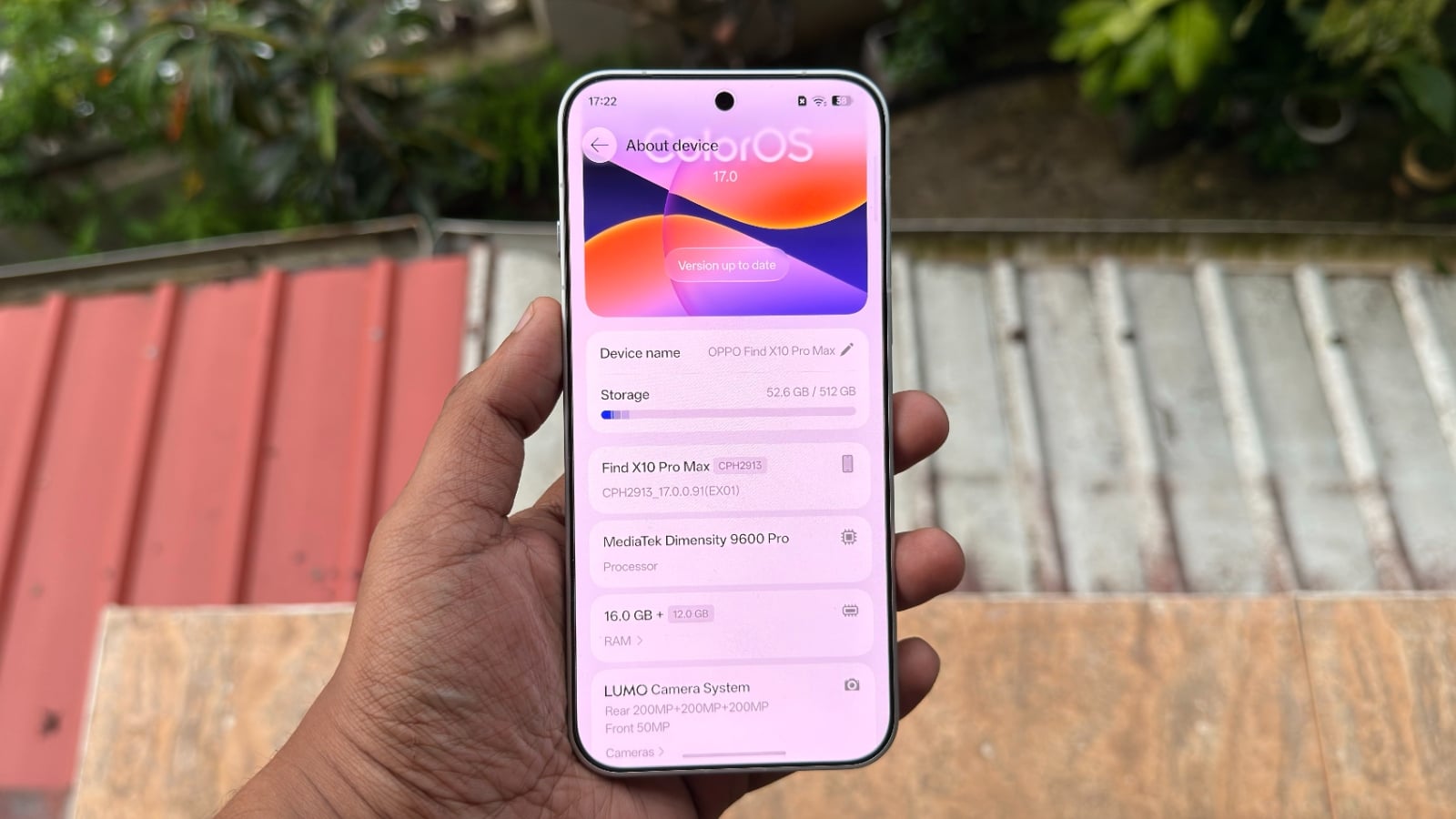 Oppo Find X10 Pro Max screen showing ColorOS 17 on the display