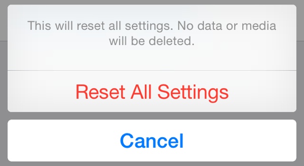 Reset all Settings prompt in iOS 8