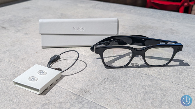 Rokid Glasses shown was carrying case and charging cable