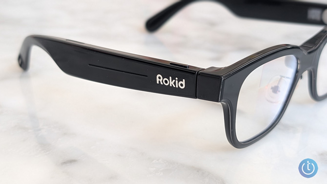 Rokid Glasses side temple showing control slider and button