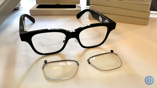 Rokid Glasses shown with a set of prescriptions lenses in front.