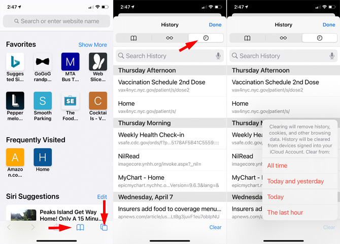 how to clear search history safari iphone