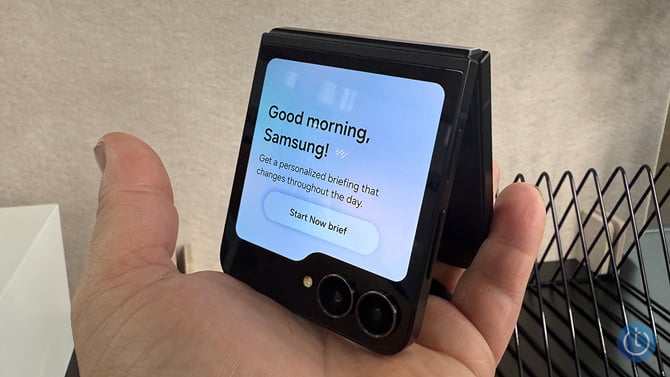 The Samsung Galaxy Z Fold7 is shown folded with the outer display visible.